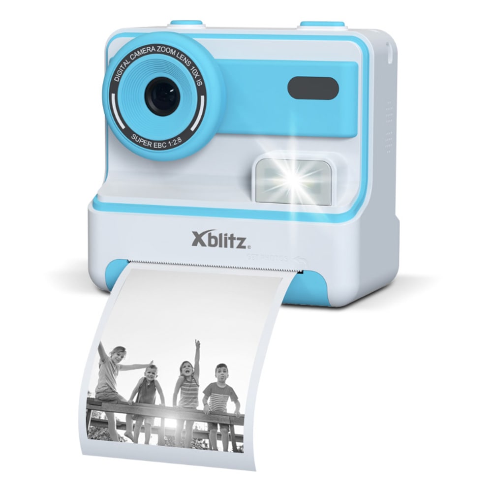 Xblitz Flash-kamera med termisk skriver – Blå / Barnekamera med utskrift / Selfie-kamera