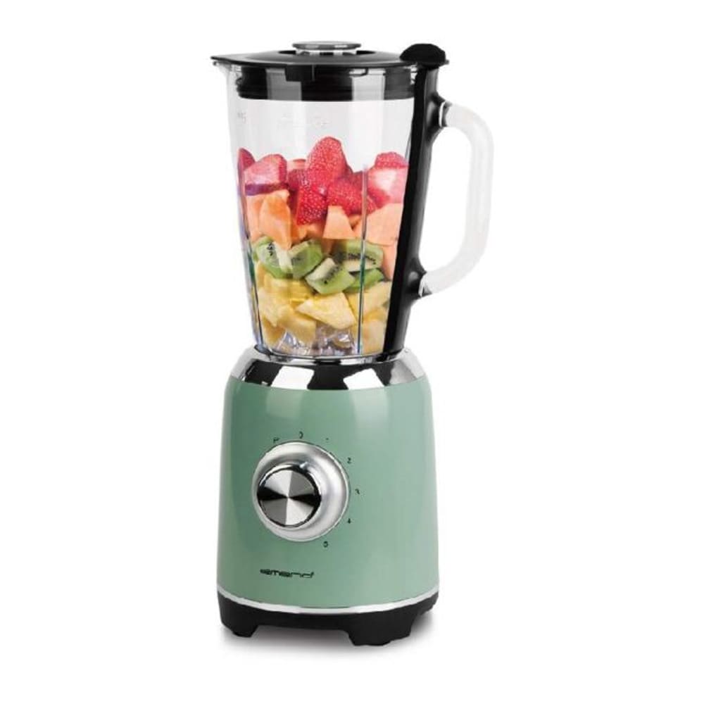 Emerio Retro Blender 600 W – Grønn / Smoothieblender med glasskanne / Kjøkkenblender med pulsfunksjon