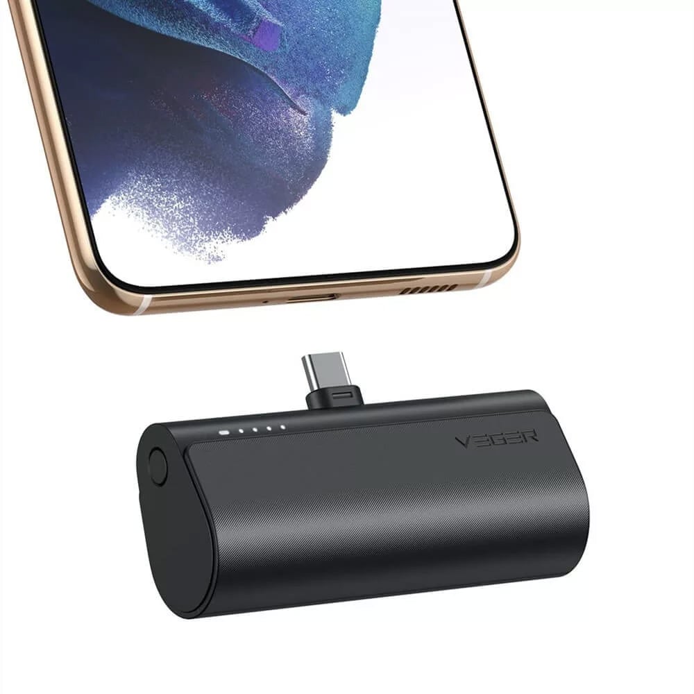 Veger PLUG ON W0556/V0556 Powerbank PD 3A 20W 5000mAh USB-C – Svart / Mini-powerbank med stikkontakt