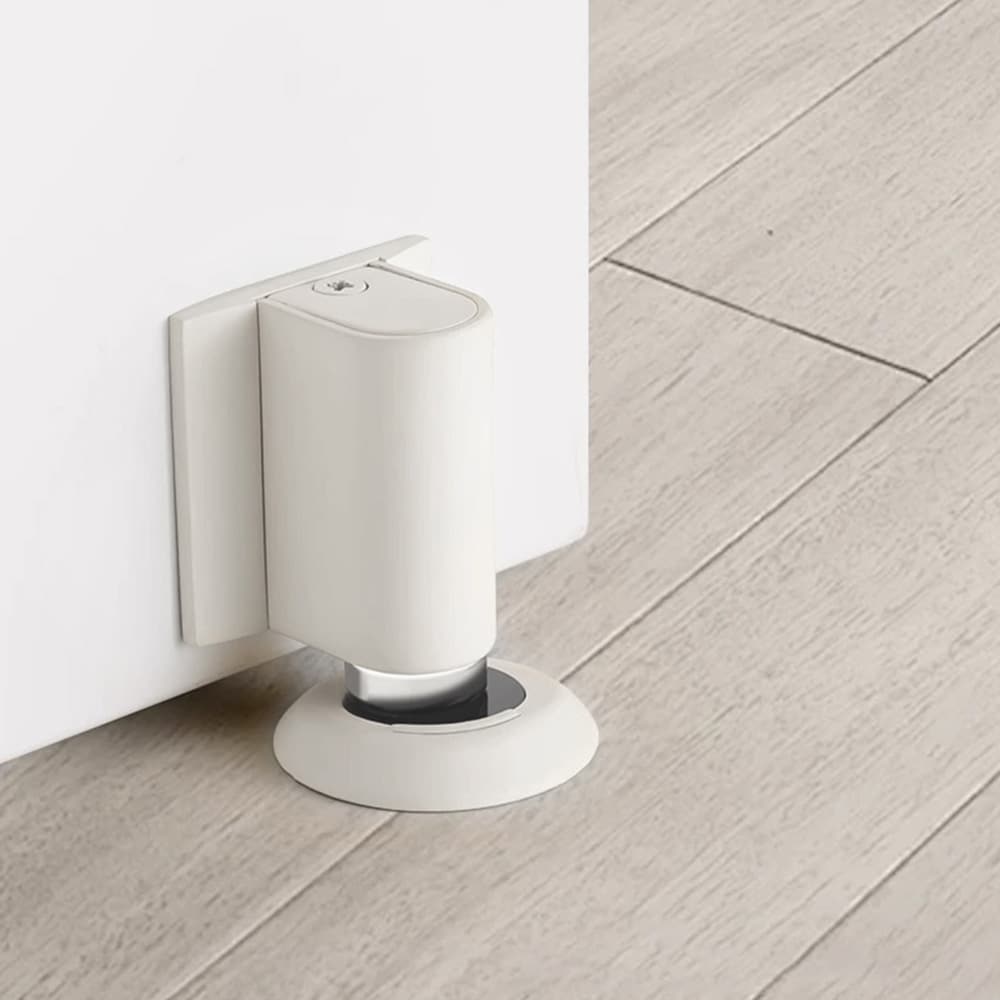 Magnetisk dørstopper / dørholder med tape eller skruemontering – Hvit