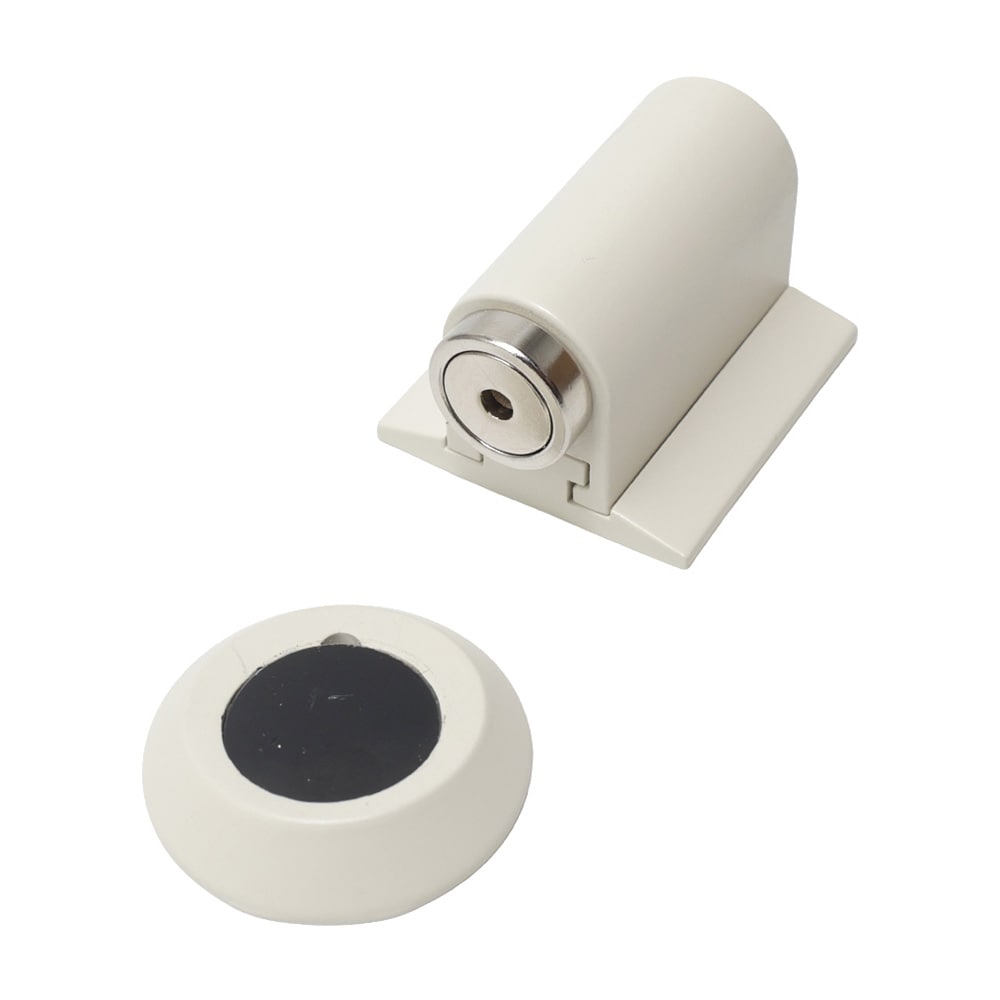 Magnetisk dørstopper / dørholder med tape eller skruemontering – Hvit