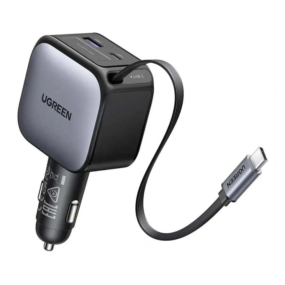 Ugreen EC60 60 W billader med uttrekkbar USB-C-kabel og 1xUSB, 1xUSB-C / 3-ports billader