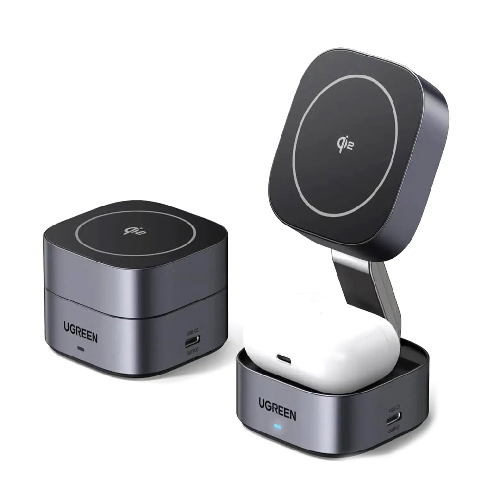 Ugreen W702 3-i-1 trådløs ladestasjon 20 W 1,67 A 1xUSB-C – Svart / Qi2-ladestasjon / MagSafe-stativ