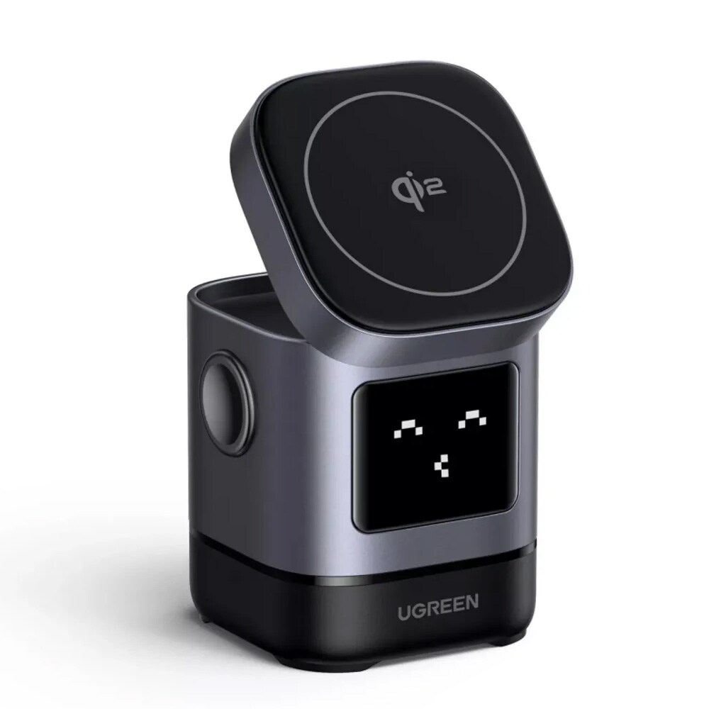 Ugreen W709 Uno 2-i-1 trådløs ladestasjon 15 W 1,67 A – Svart / Qi2-ladestasjon / MagSafe-stativ