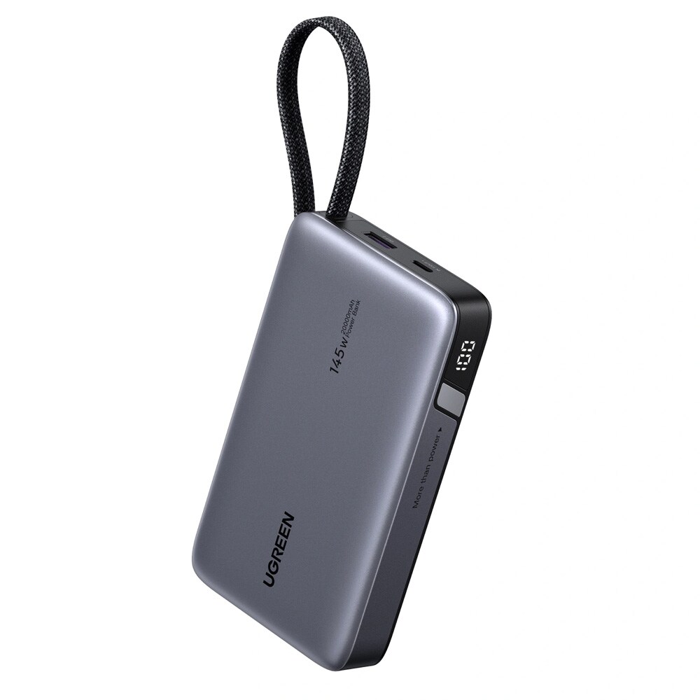 Ugreen Powerbank PB551 20 000 mAh 145 W QC + PD – Grå / Powerbank for bærbar PC / Powerbank med kabel