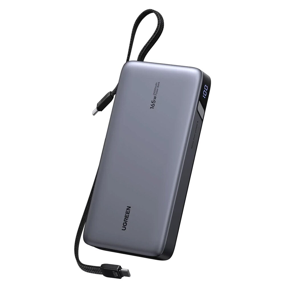 Ugreen Powerbank PB552 25 000 mAh 165 W QC + PD – Grå / Powerbank for bærbar PC / Powerbank med kabler