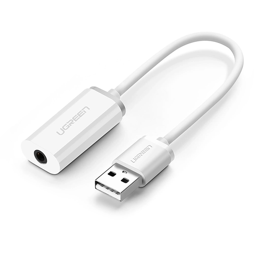 Ugreen US206 Lydadapter USB til 3,5 mm – Hvit / Eksternt USB-lydkort / Hodetelefonadapter