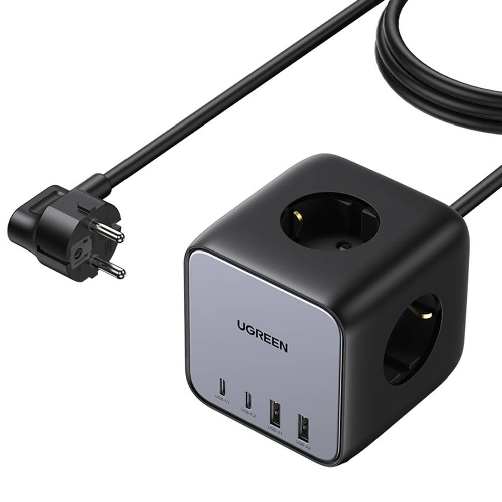 Ugreen CD268 stikkontaktblokk Nexode DigiNest Cube 3x Schuko, 2x USB, 2x USB-C / USB-grenuttak