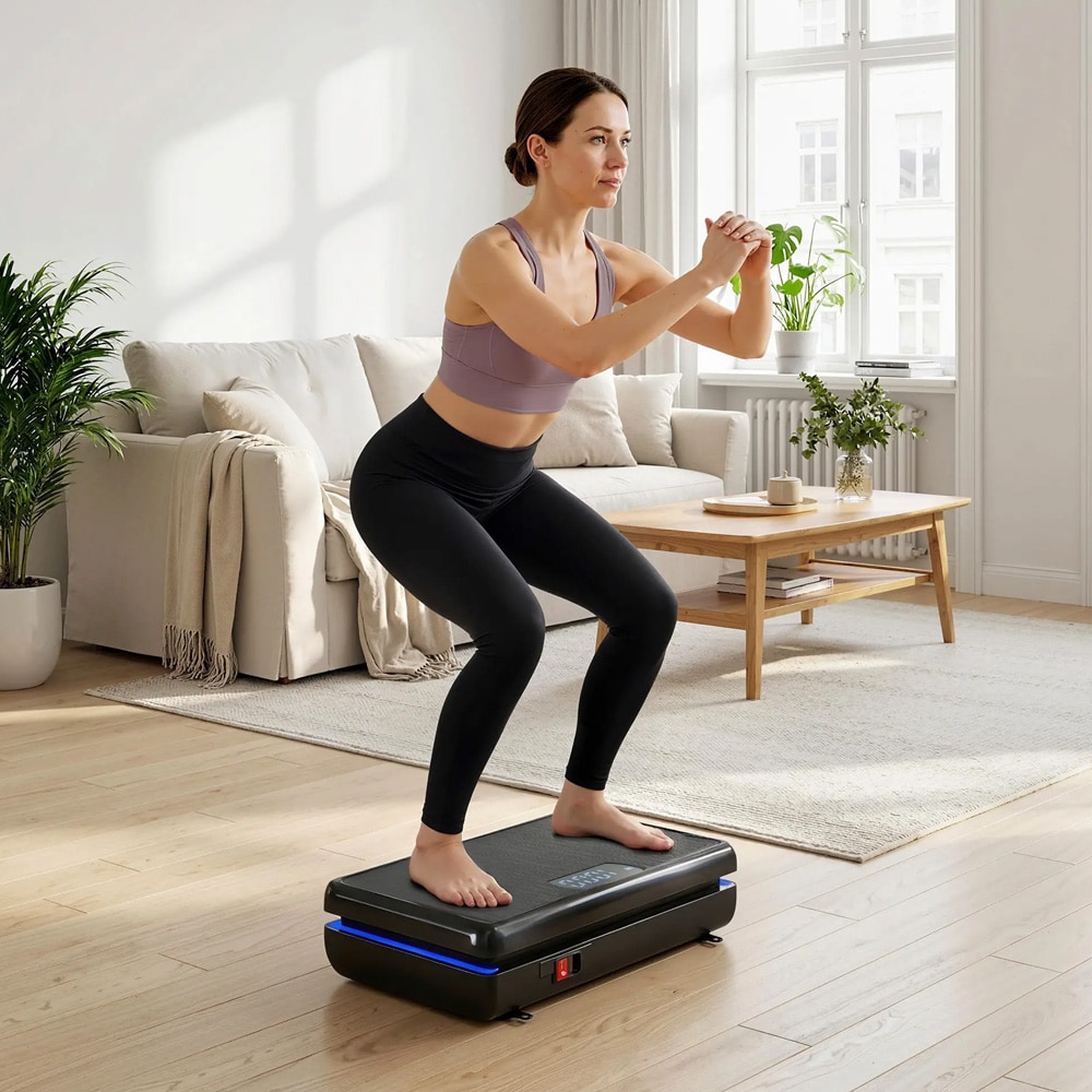 SPORTNOW vibrasjonsplate / treningsplate med 120 nivåer, 5 programmer og motstandsbånd
