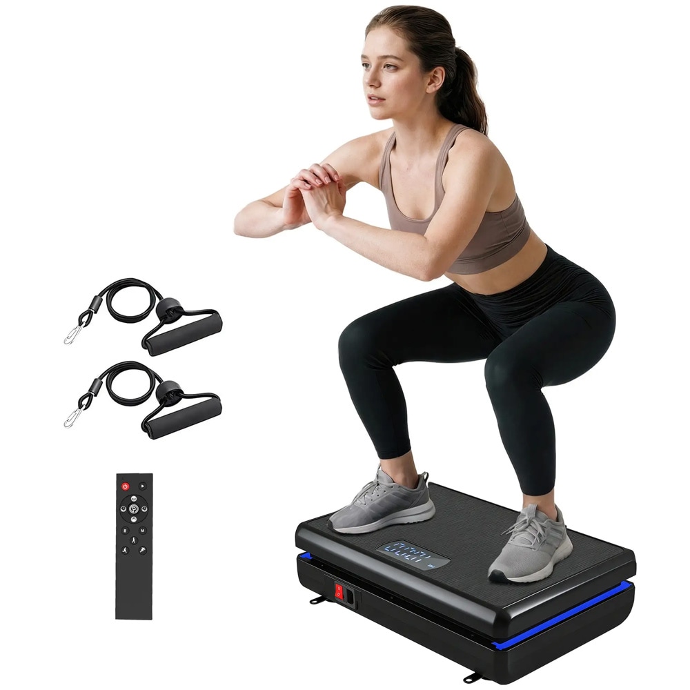 SPORTNOW vibrasjonsplate / treningsplate med 120 nivåer, 5 programmer og motstandsbånd