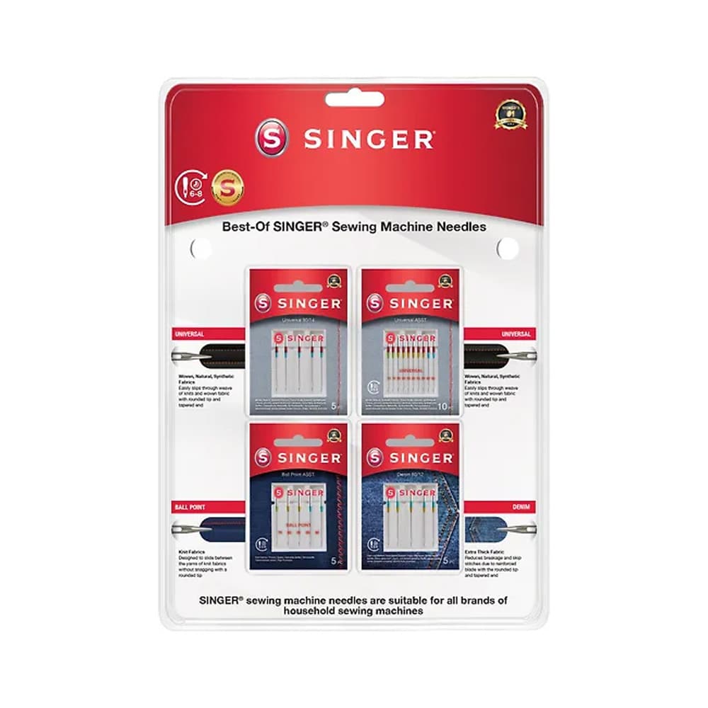 Singer startpakke med 25 nåler / Utvalg av symaskinåler / Nålesett til symaskin