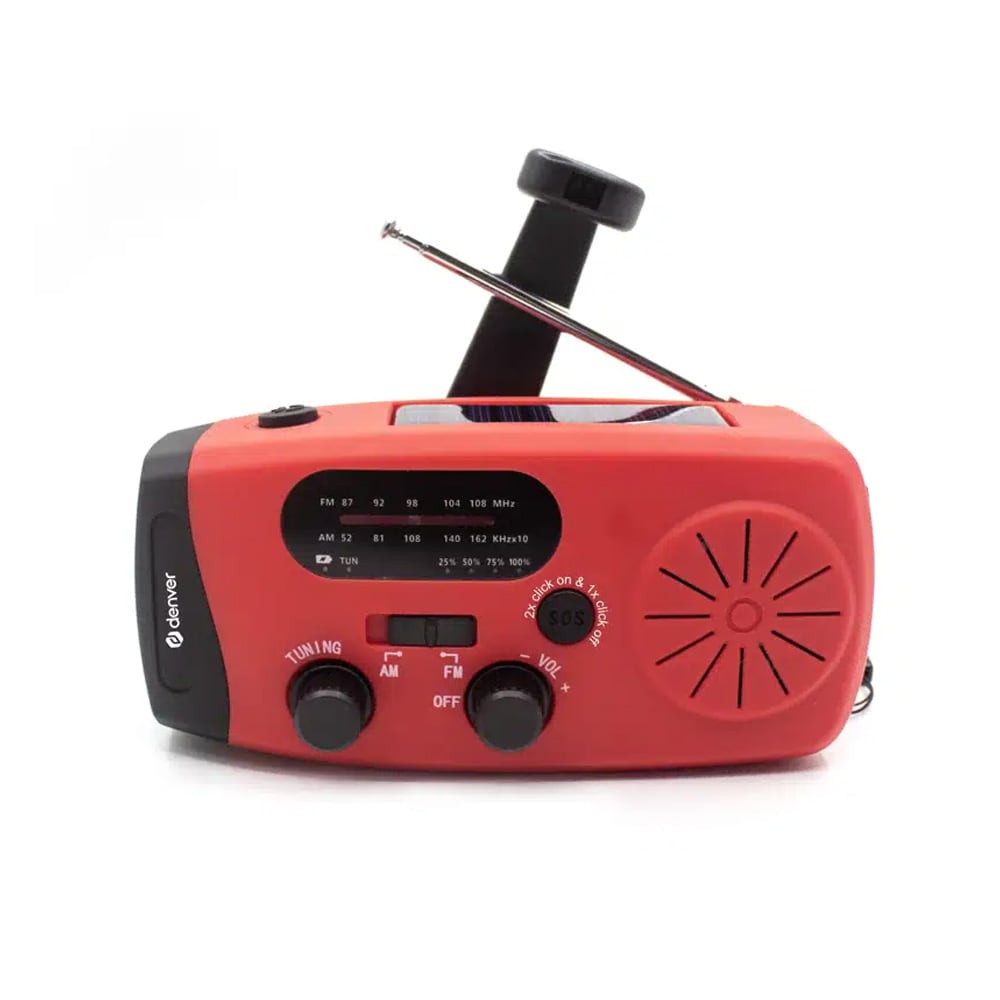 Denver SCR-2007 håndsveivradio med solcellelading / Nødradio med SOS / 2000 mAh powerbank