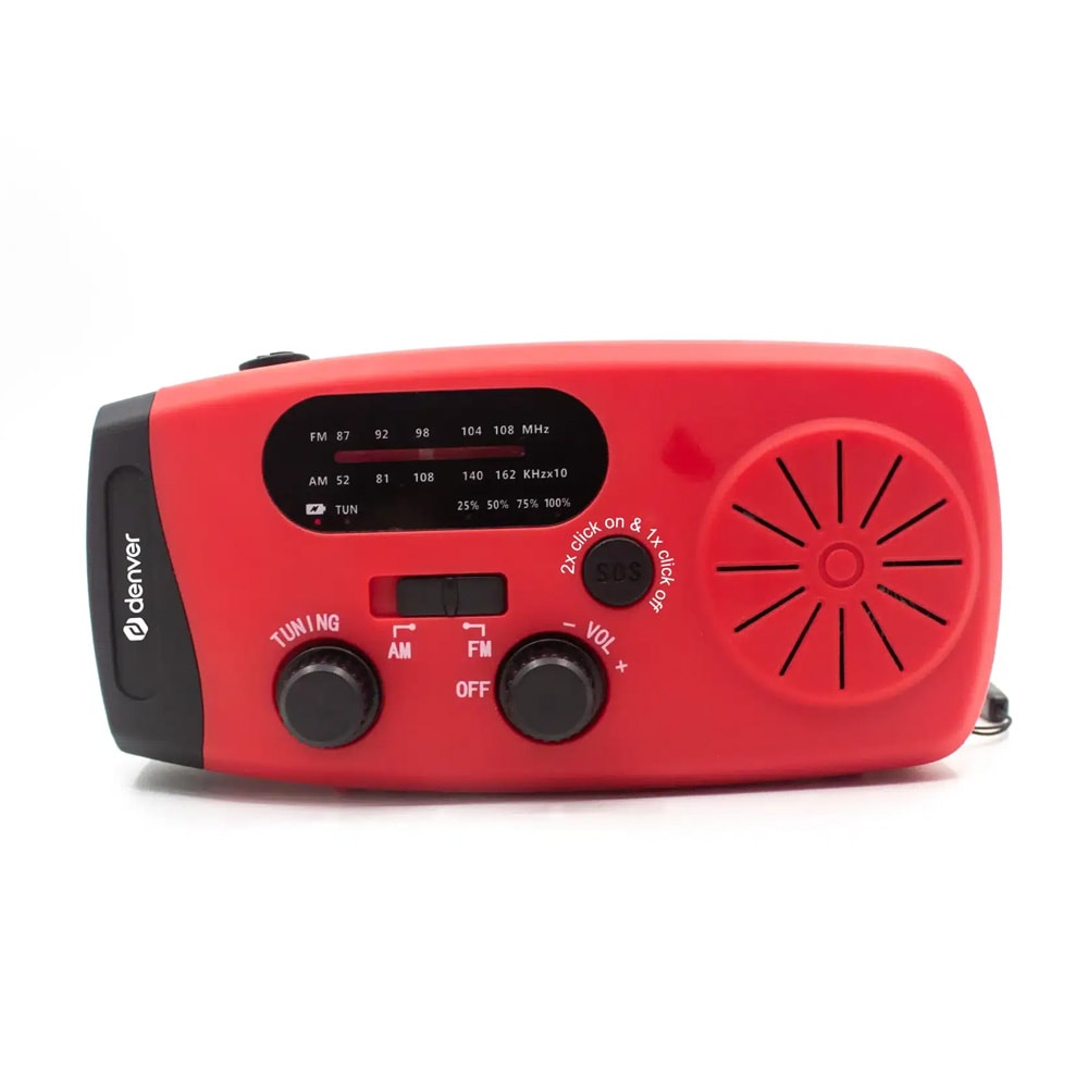 Denver SCR-2007 håndsveivradio med solcellelading / Nødradio med SOS / 2000 mAh powerbank