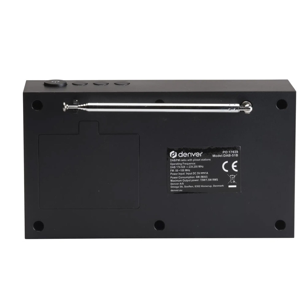 Denver DAB-51B DAB+/FM-radio – Svart / Vekkerradio med dobbel alarm / DAB-radio med 40 hurtigvalg