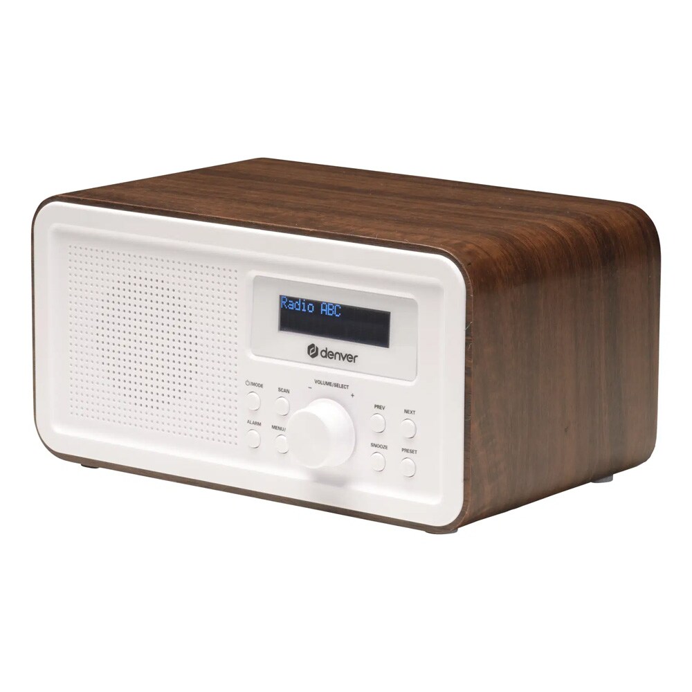 Denver DAB-30DW DAB+/FM-radio / Bærbar DAB-radio / Klokkeradio med trefinish