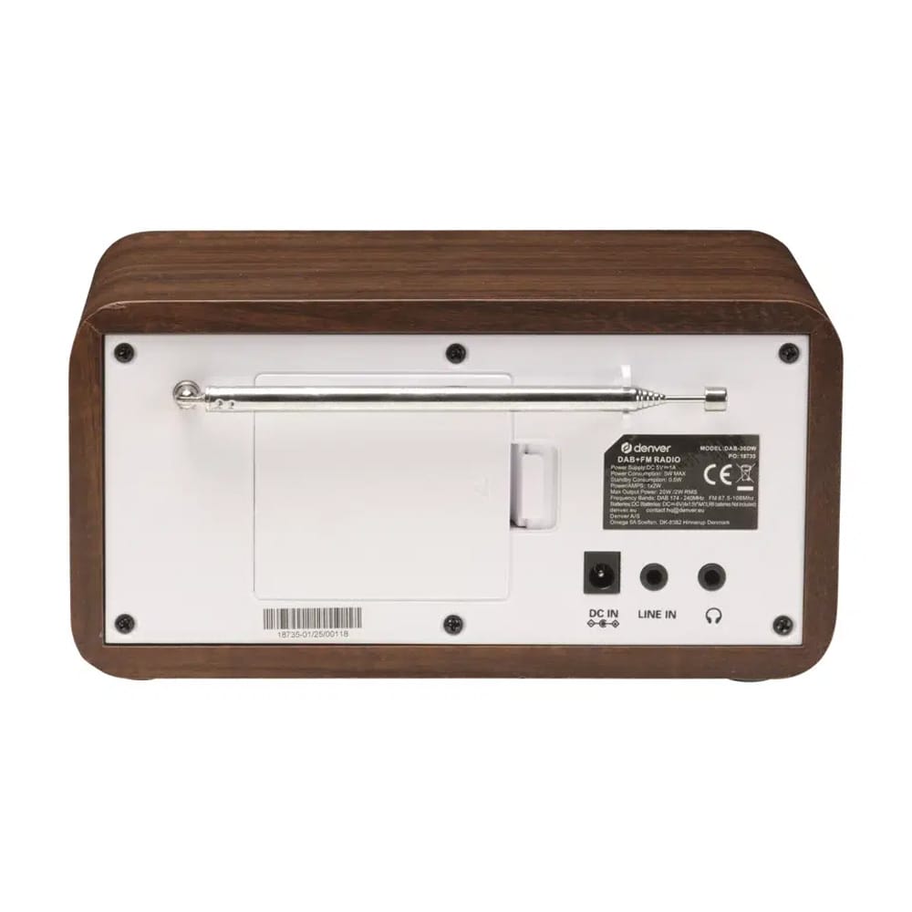 Denver DAB-30DW DAB+/FM-radio / Bærbar DAB-radio / Klokkeradio med trefinish