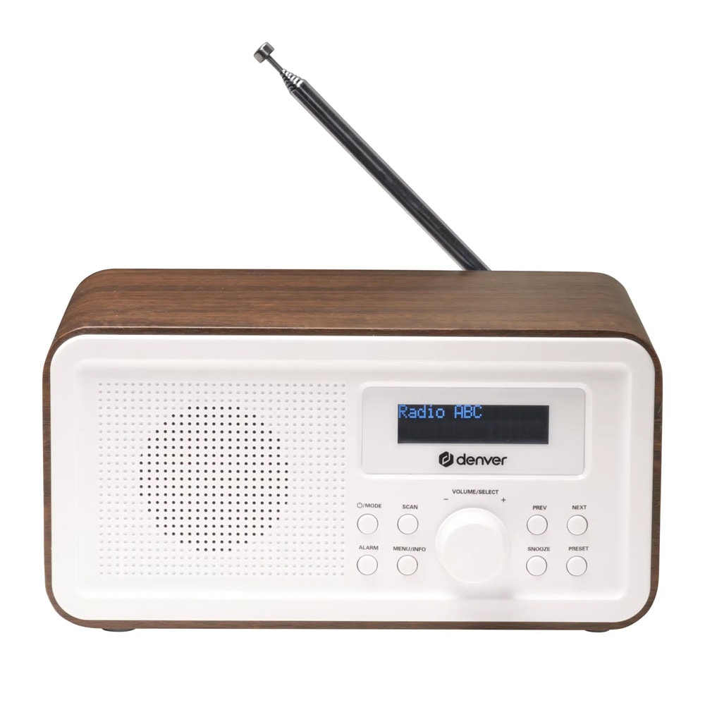 Denver DAB-30DW DAB+/FM-radio / Bærbar DAB-radio / Klokkeradio med trefinish