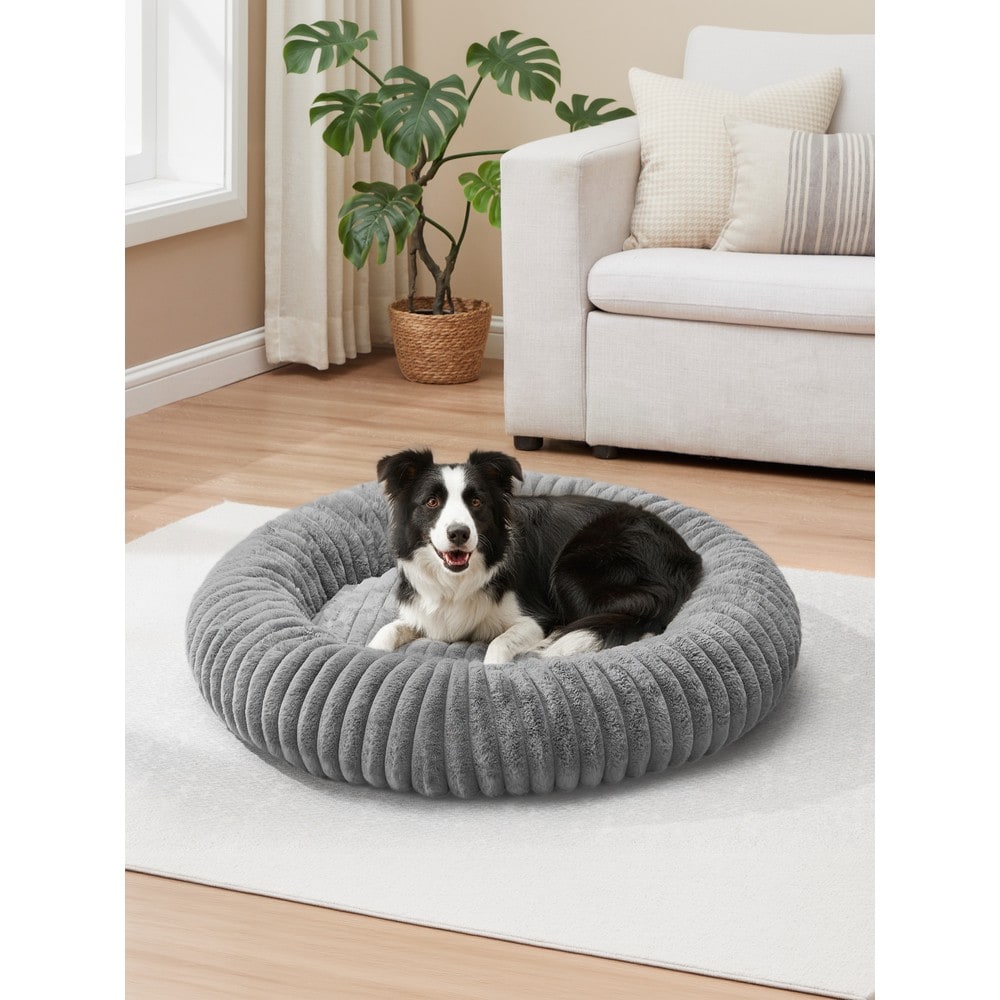 Rund hund-/kattbädd munkmodell 100 cm - Grå