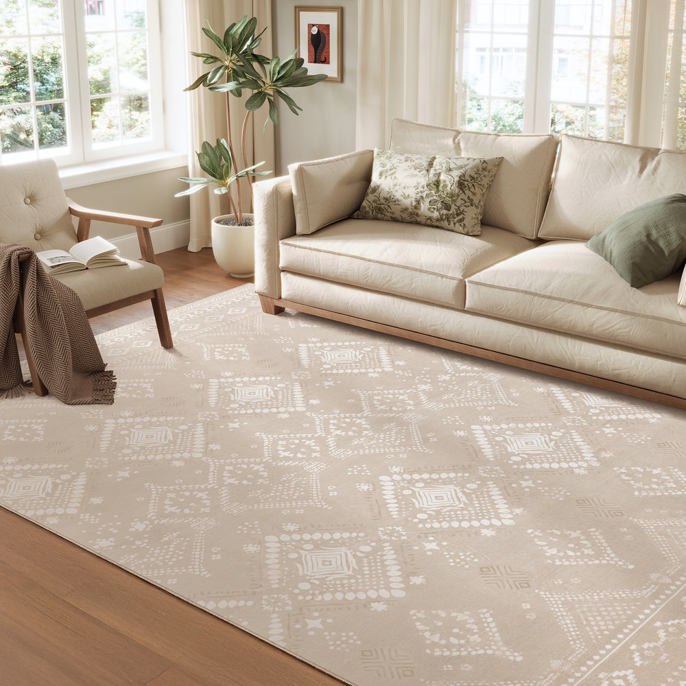 Tvättbar matta i bohostil 200x290 cm - Beige