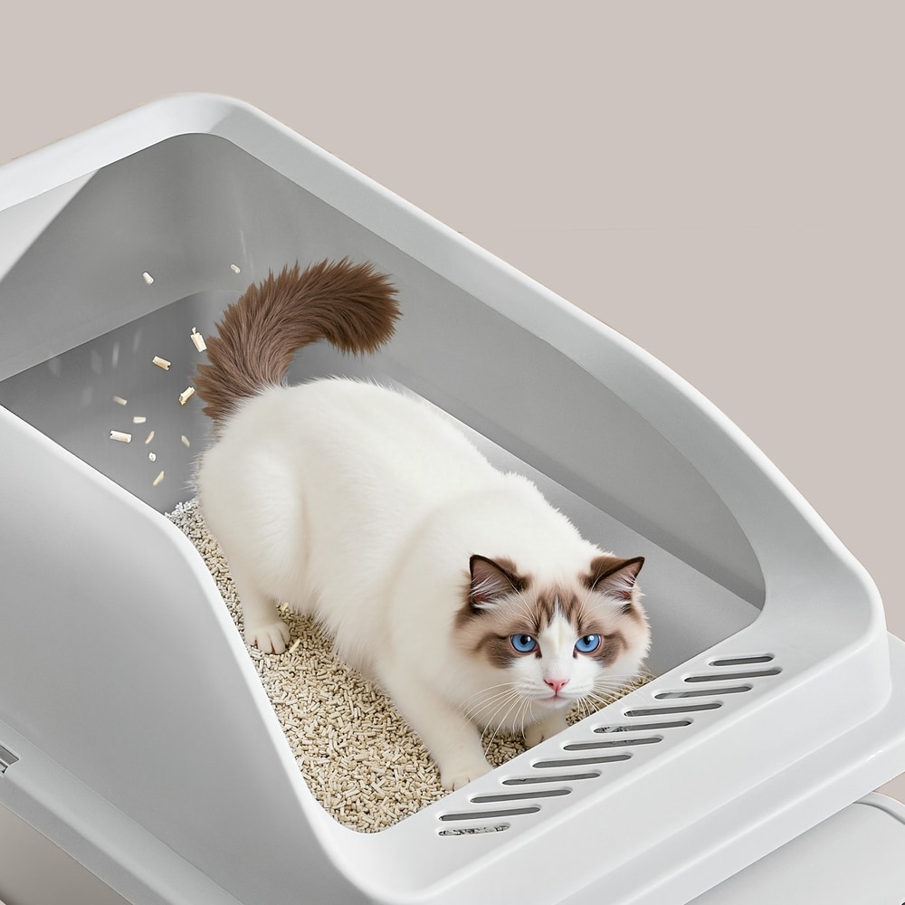 Kattlåda i rostfritt stål med höga kanter - Grå