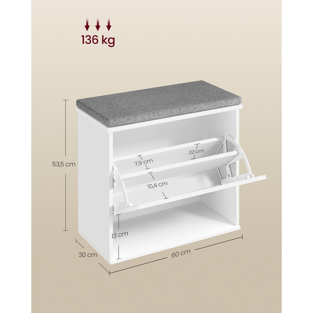 Skobänk med sittdyna för 6 par 60 cm - Vit/Grå