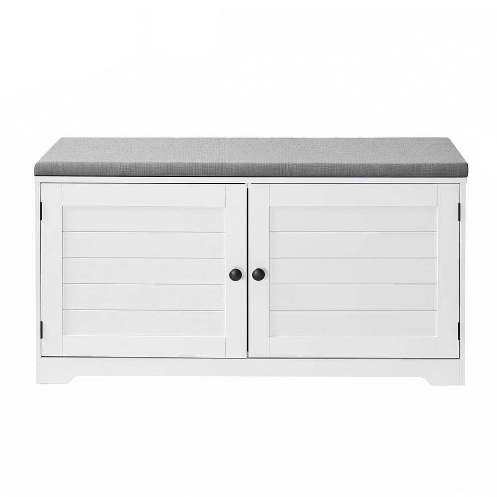 Skobänk med sittdyna 101 cm - Vit/Grå