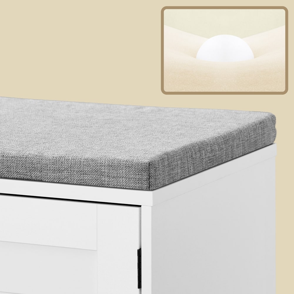 Skobänk med sittdyna 101 cm - Vit/Grå