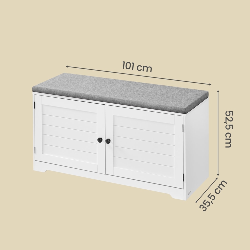 Skobänk med sittdyna 101 cm - Vit/Grå