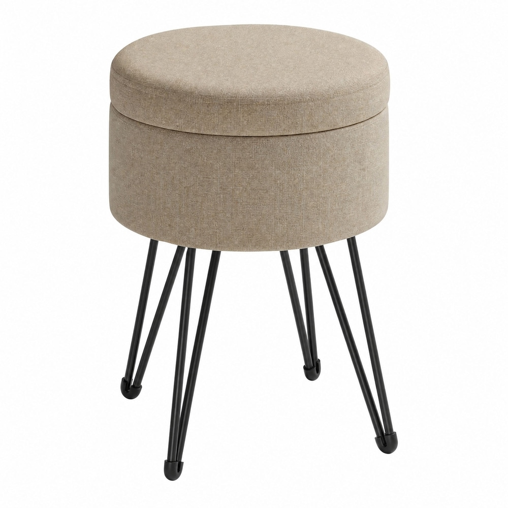 Sittpuff med förvaring och bricka - Ljusbeige