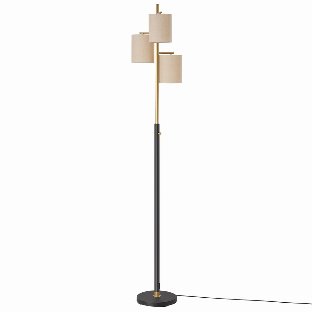 Golvlampa med 3 E27-socklar och tygskärm, höj- och sänkbar - Svart