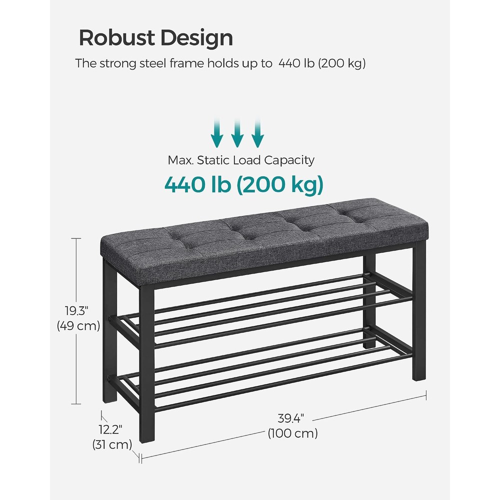 Skobänk med sittdyna 100 cm - Grå/Svart