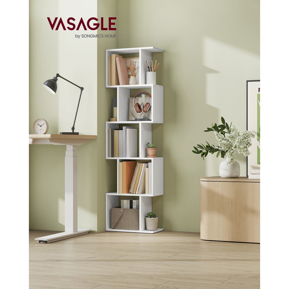 S-formad bokhylla med 5 hyllplan 40x160 cm - Vit