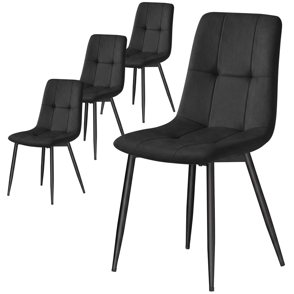 Stoppade matstolar i sammet med metallben 4-pack - Svart