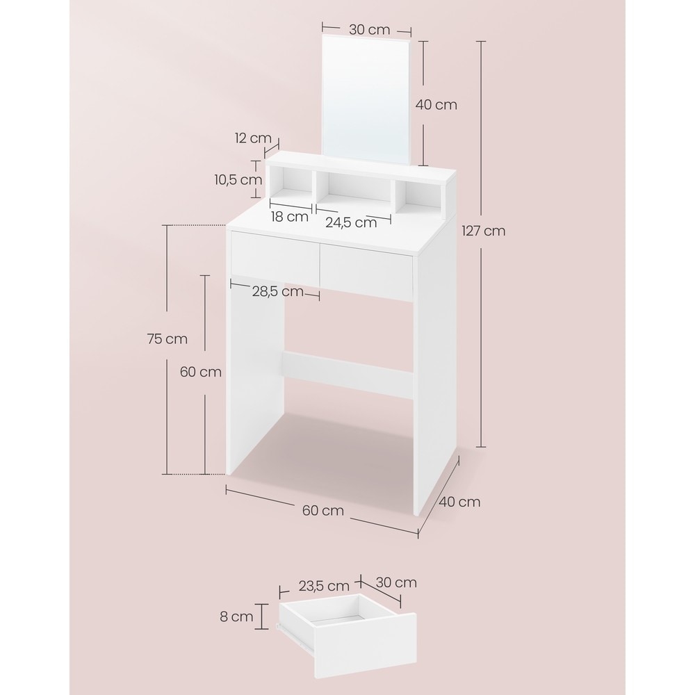 Sminkbord med spegel och 2 lådor 60 cm - Vit