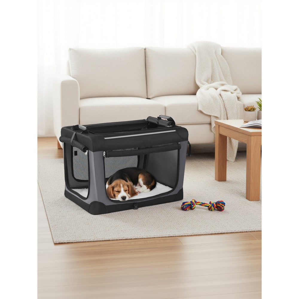 Hopfällbar hundbur/transportbox för bil 76 cm - Svart/Grå