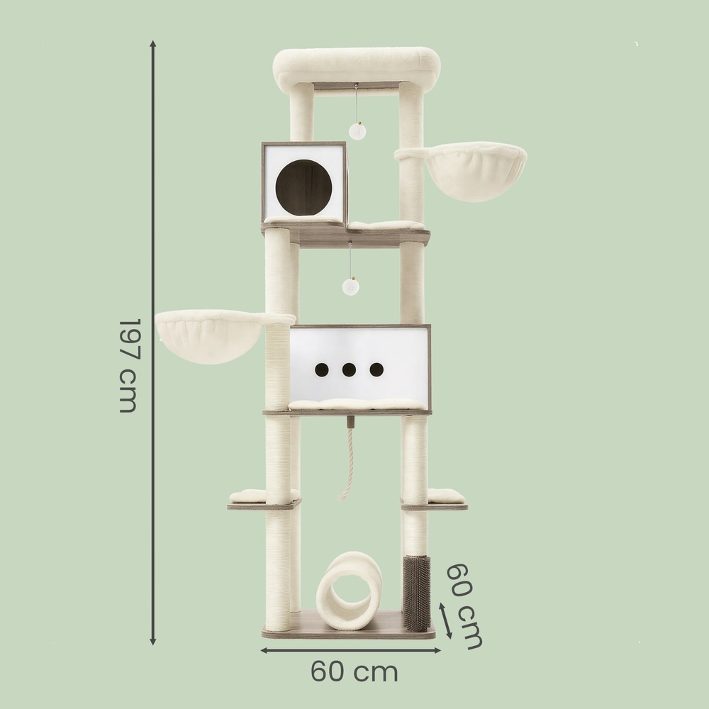 Klösträd med 2 kattbon 192 cm - Gråbeige/Vit
