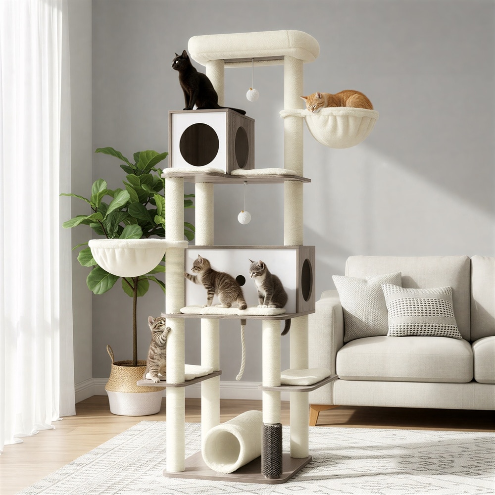 Klösträd med 2 kattbon 192 cm - Gråbeige/Vit