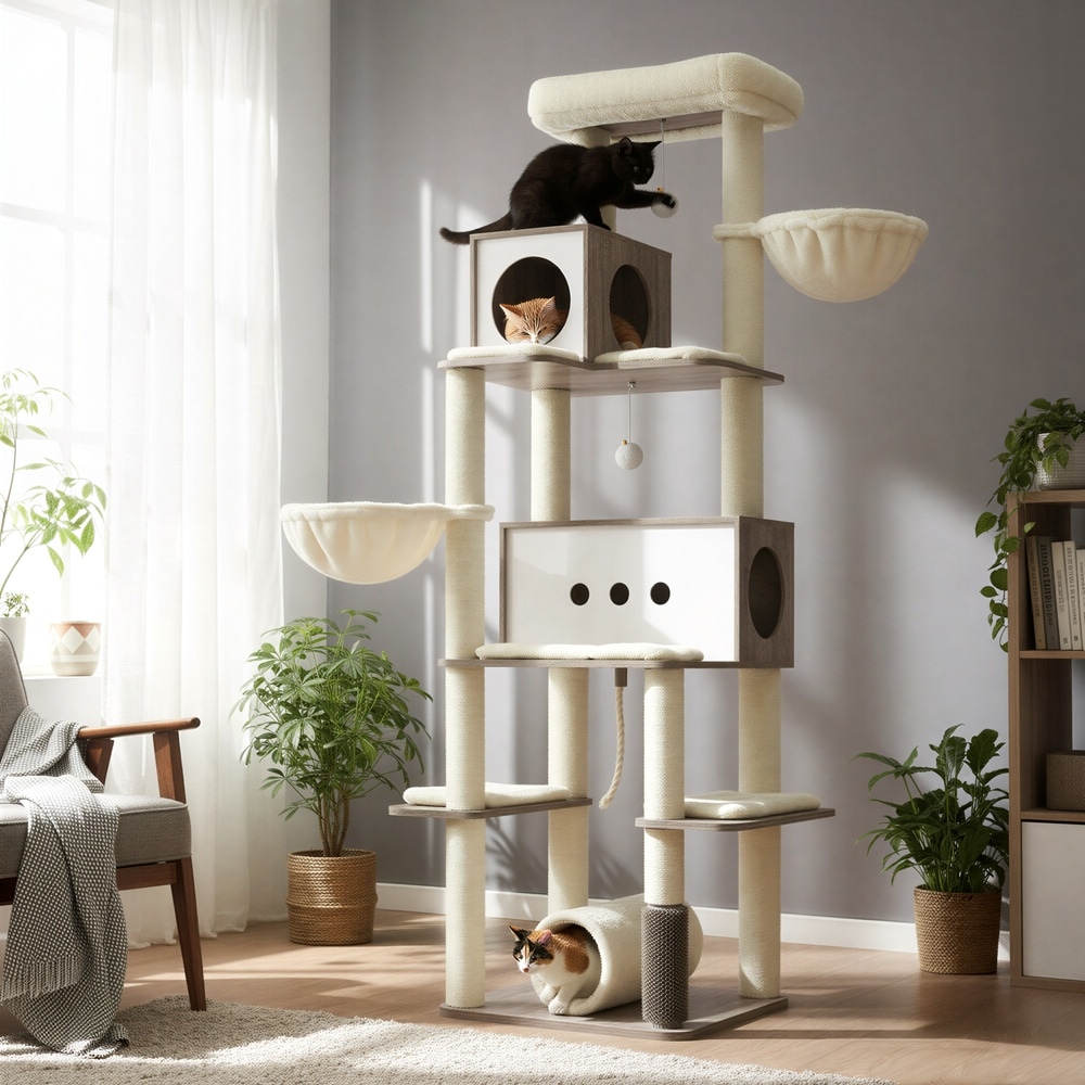 Klösträd med 2 kattbon 192 cm - Gråbeige/Vit