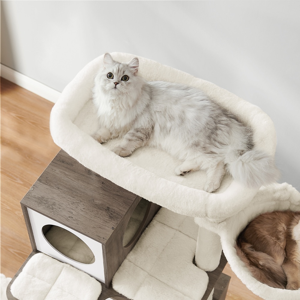 Klösträd med 2 kattbon 192 cm - Gråbeige/Vit