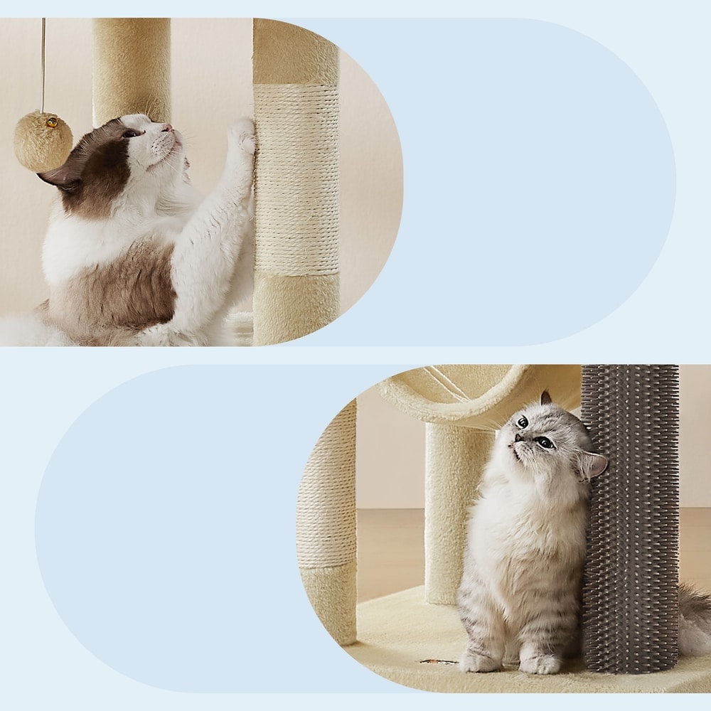 Stort klösträd XXL med 2 kattbon och 2 hängmattor 190 cm - Beige
