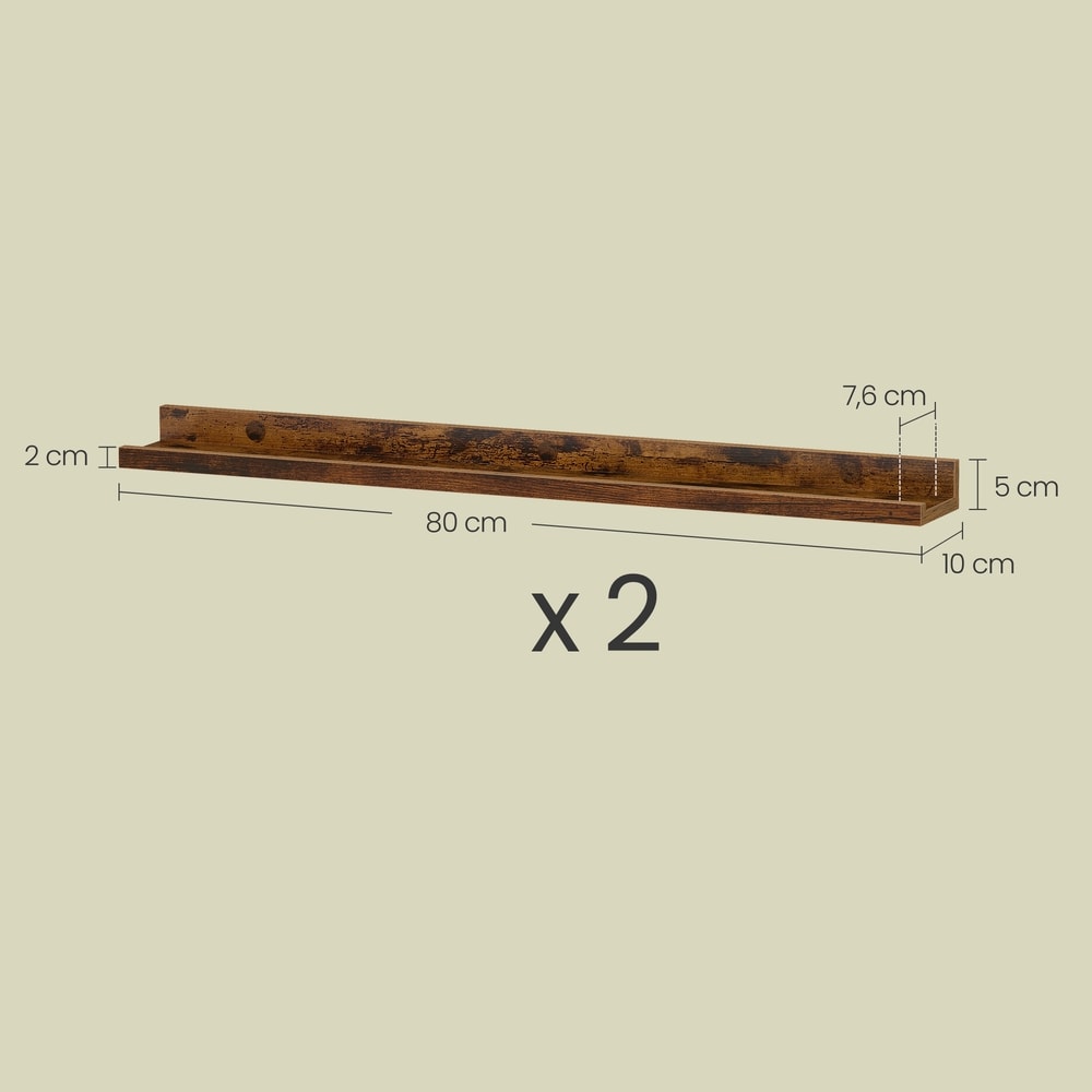 Vägghyllor med kant 80 cm 2-pack - Rustik brun