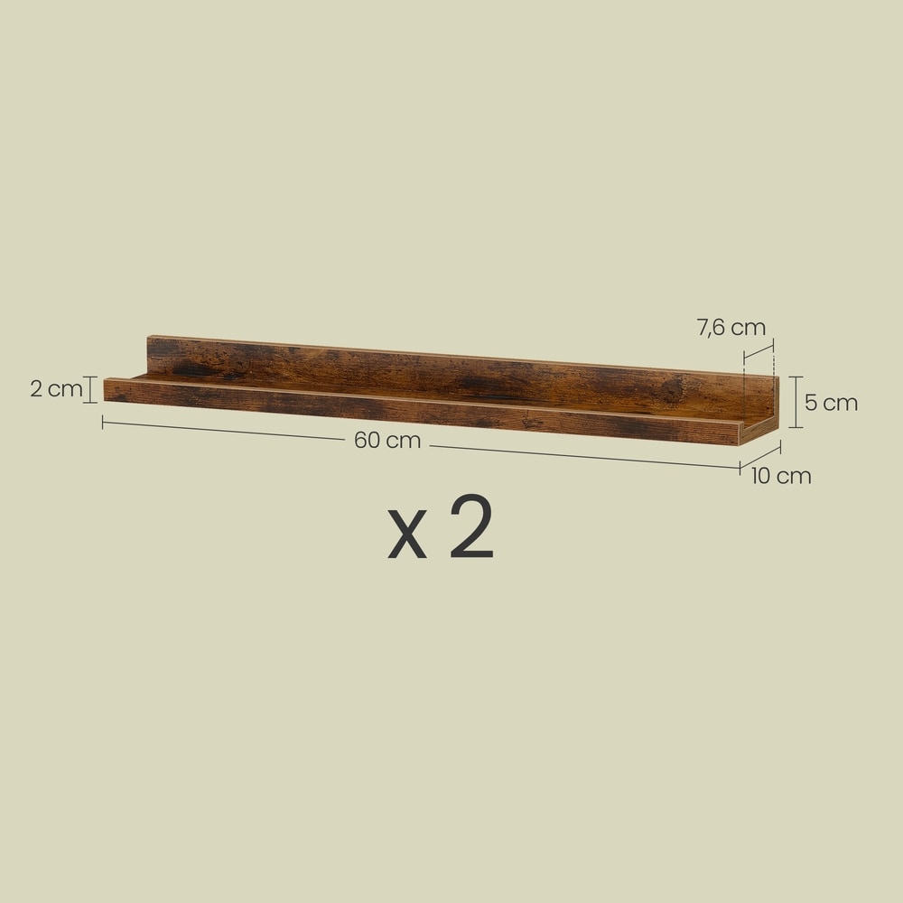 Vägghyllor med kant 60 cm 2-pack - Rustik brun