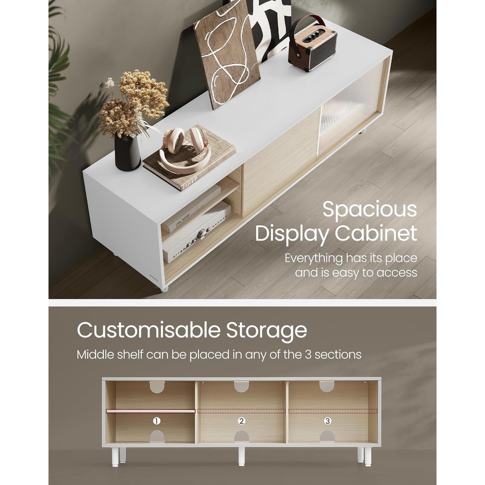 TV-bänk med räfflat glas för TV upp till 60 tum 140 cm - Vit/Beige