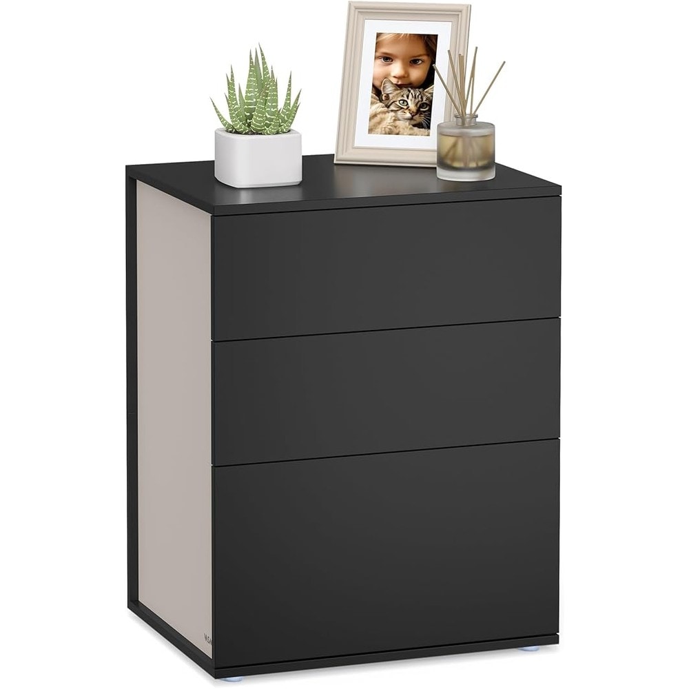 Sängbord med 3 lådor - Svart/Beige