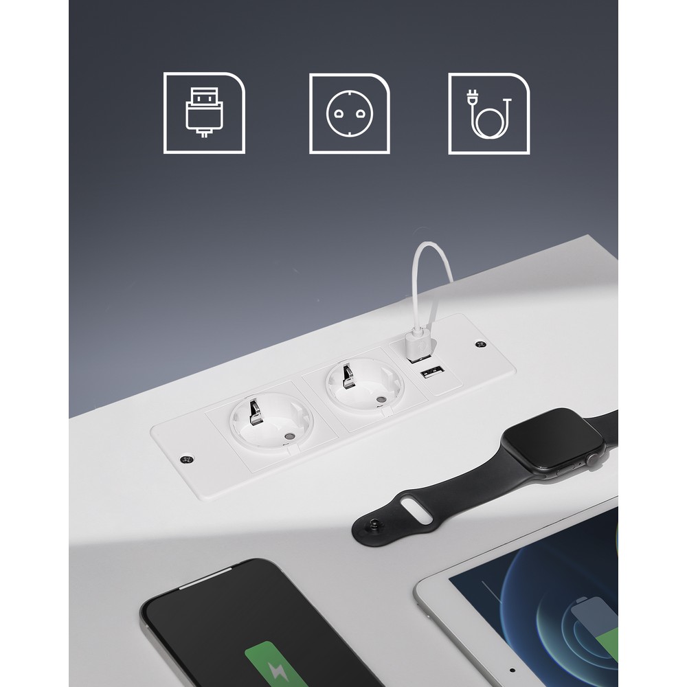 Sängbord med LED-belysning, laddstation och låda - Vit