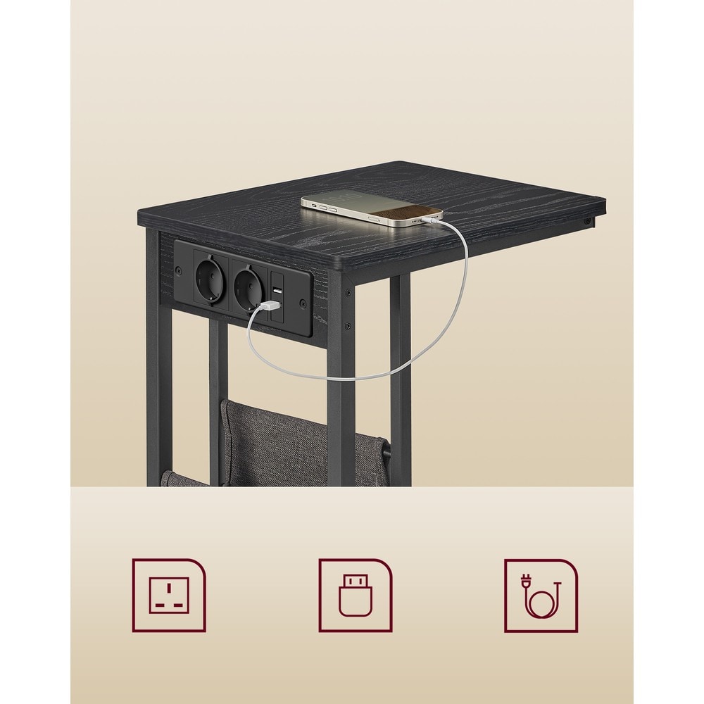 Sidobord med eluttag och USB-C - Svart/Grå