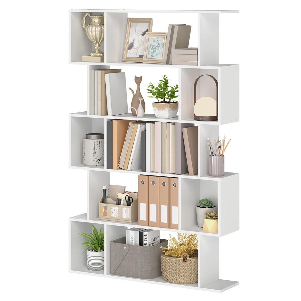 S-formad bokhylla med 5 hyllplan 90x159 cm - Vit