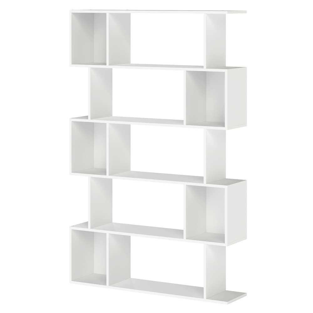 S-formad bokhylla med 5 hyllplan 90x159 cm - Vit