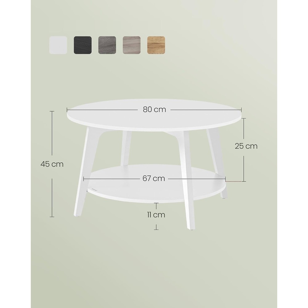 Runt soffbord med 2 hyllplan 80 cm - Vit