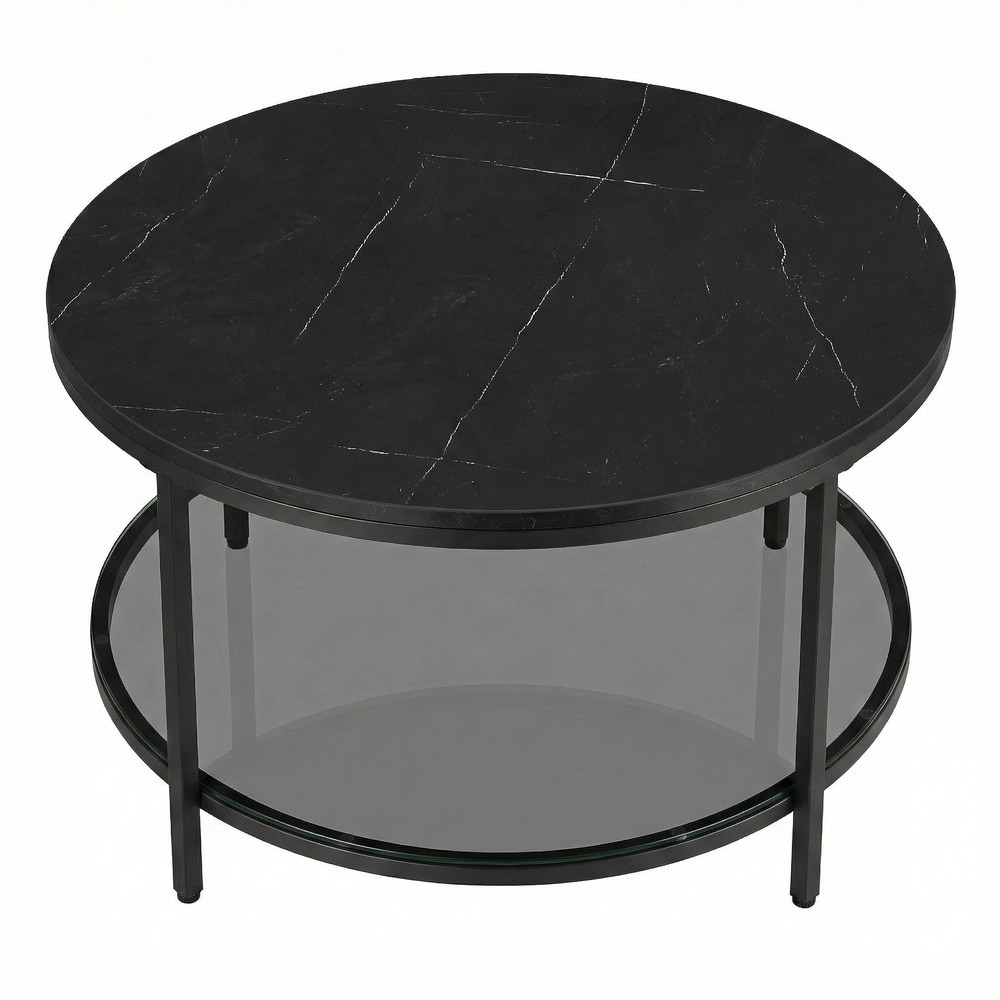 Soffbord i marmorlook med hylla 80 cm - Svart